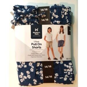 Member's Mark NEW Girl's 2-Pack Pull-On Shorts 14/16 Elastic Waistband